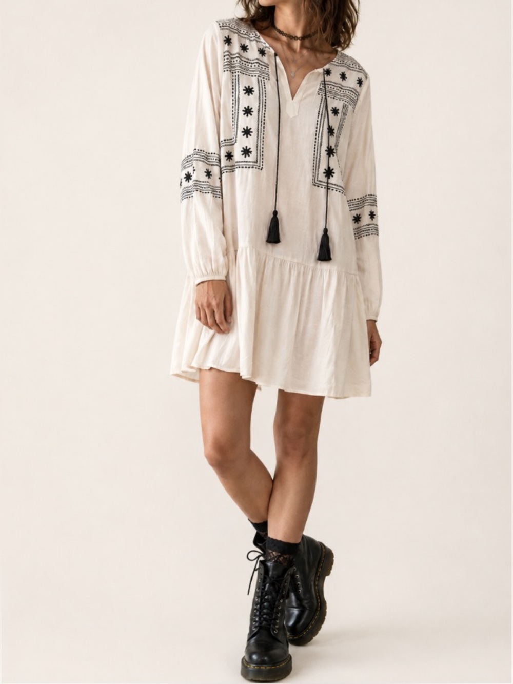 Cupcakes & Cashmere Embroidered Star Drop Waist Whimsigoth Peasant Dress Size M